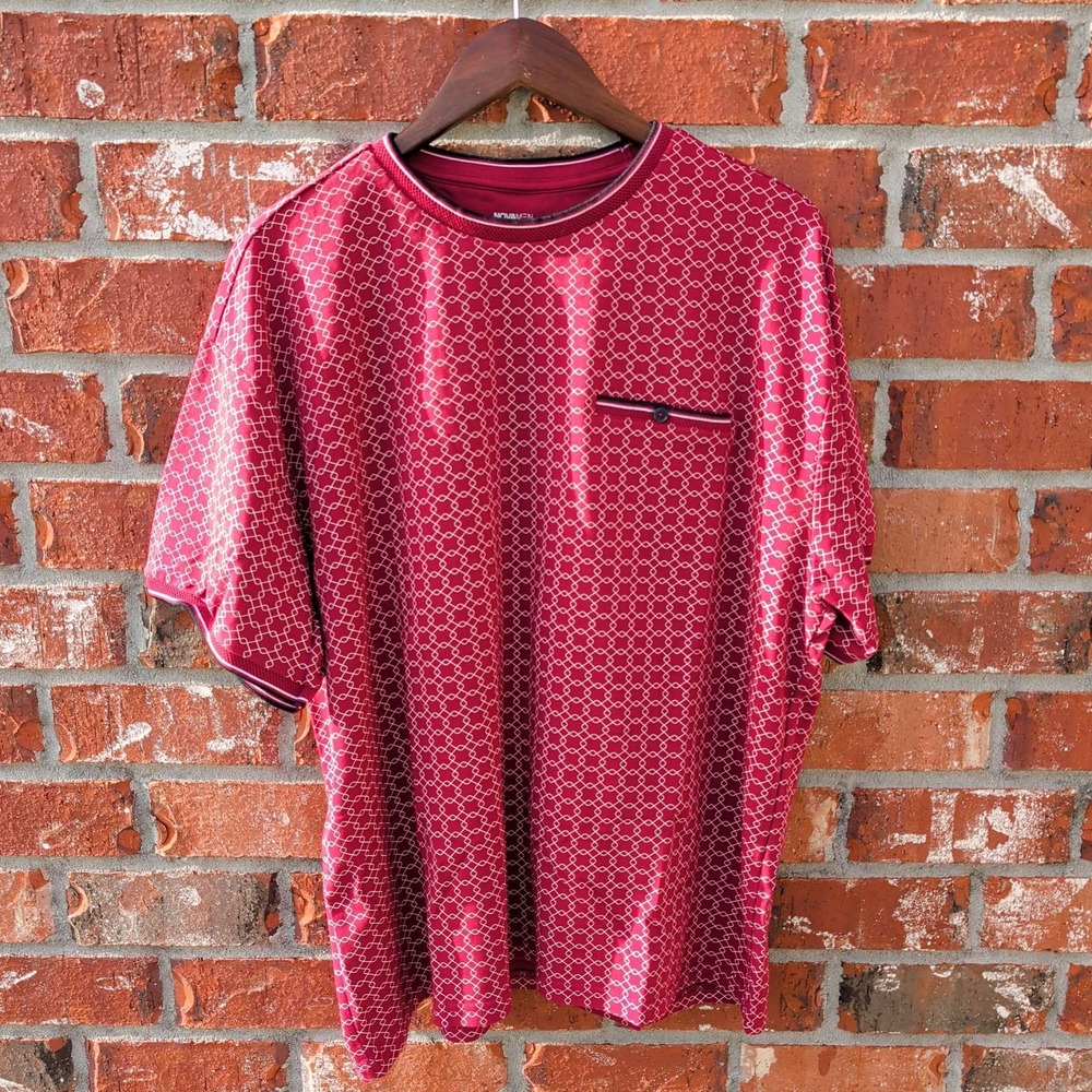 NovaMen T-Shirt Mens XXL Burgundy Red‎ Geometric Chain Link Cotton